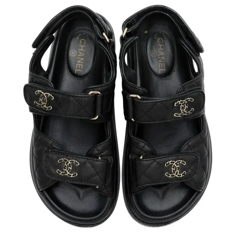 Chanel Calfskin Velcro Dad CC Sandals - Size 9 / 39 - FINAL SALE